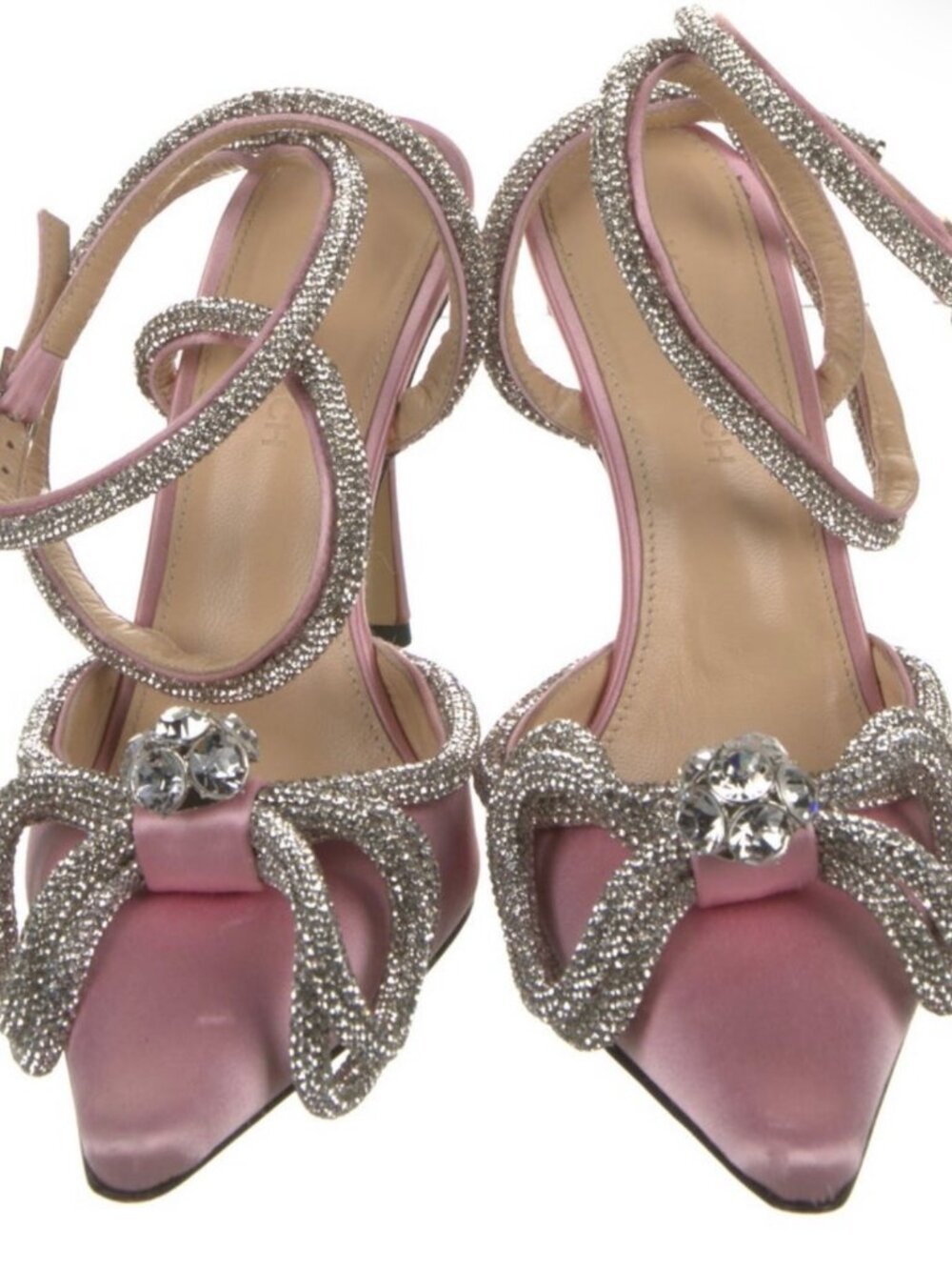 Mach & Mach Pink Satin Crystal Bow Pumps US 7